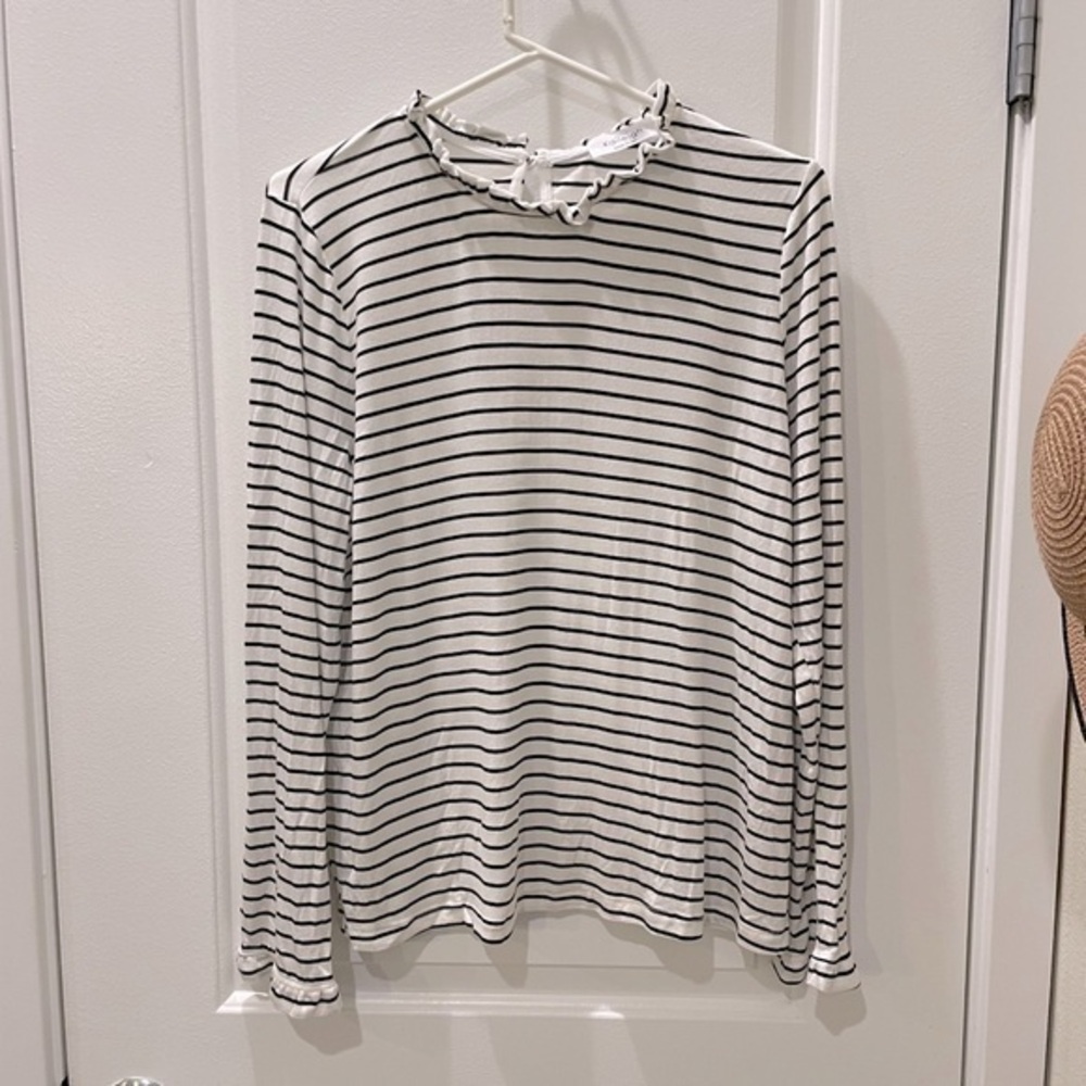 NEW…Kaileigh Striped Ruffle Neck Long Sleeve Top